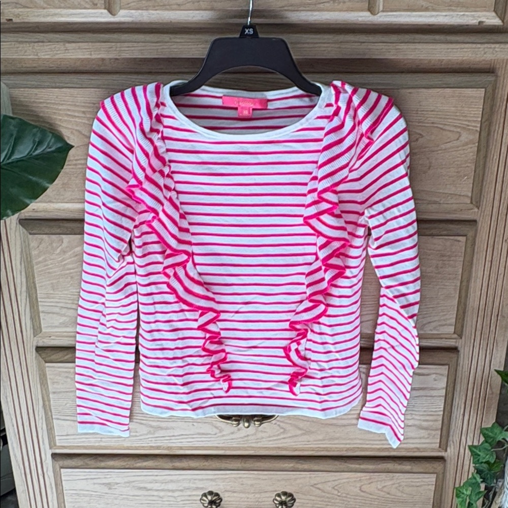 Lilly Pulitzer Pink and White Striped Ruffle Top